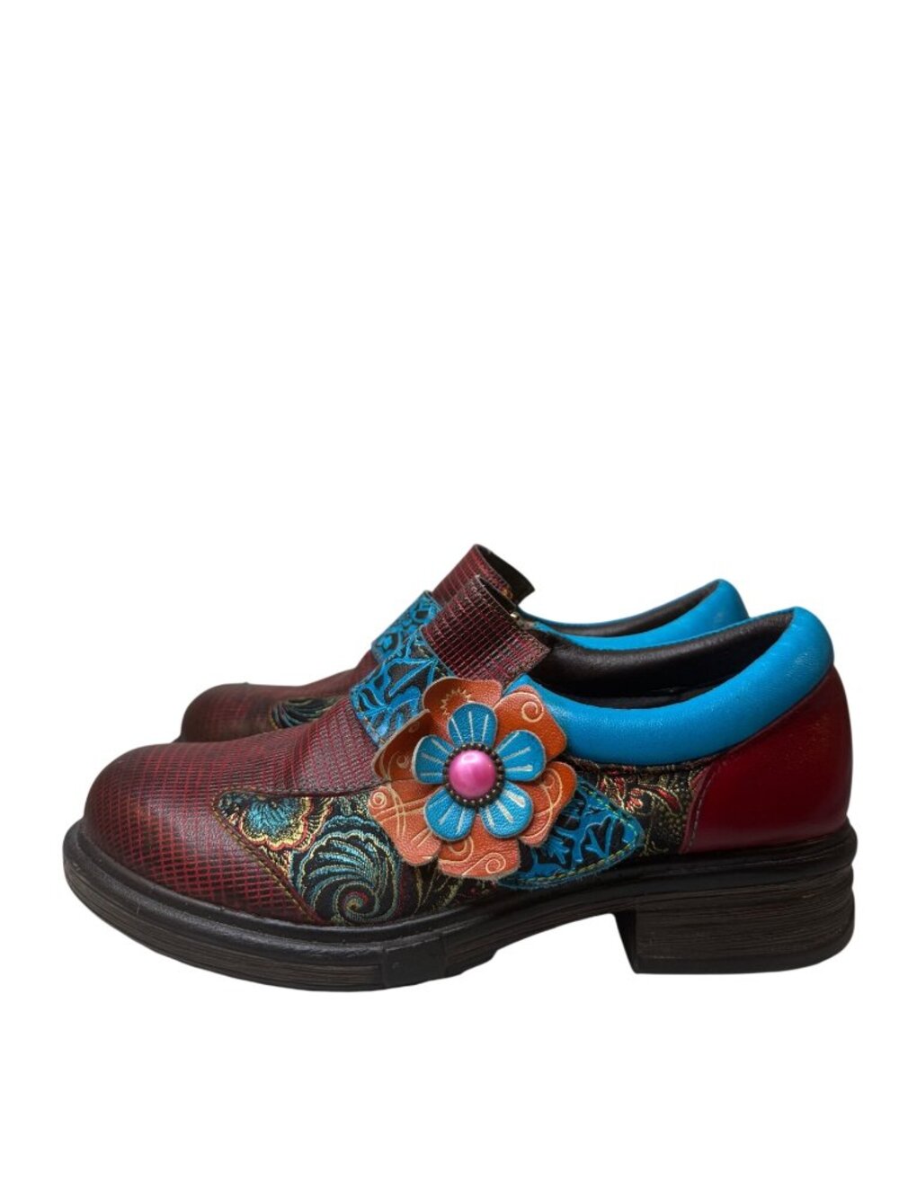 Socofy Floral Faux Leather Mary Jane Shoes Women's EU 38 Colorful Boho Artistic - Picture 3 of 8
